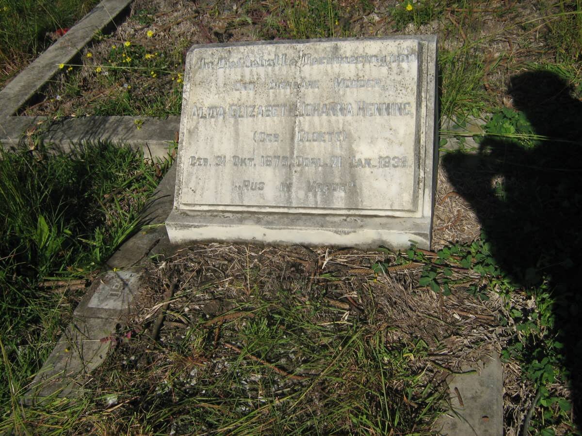 HENNING Alida Elizabeth Johanna nee CLOETE 1876-1938