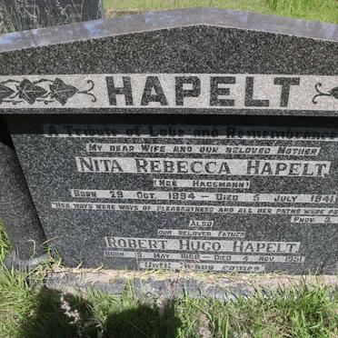 HAPELT Robert Hugo 1888-1951 &amp; Nita Rebecca HAGEMANN 1894-1941