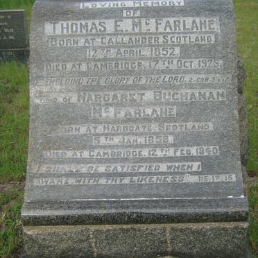 McFARLANE Thomas E. 1852-1925 &amp; Margaret Buchanan 1858-1940