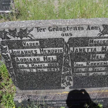 NEL Johannes Hendrik Adriaan 1866-1943 &amp; Janetta Maria KOEKEMOER 1869-1932
