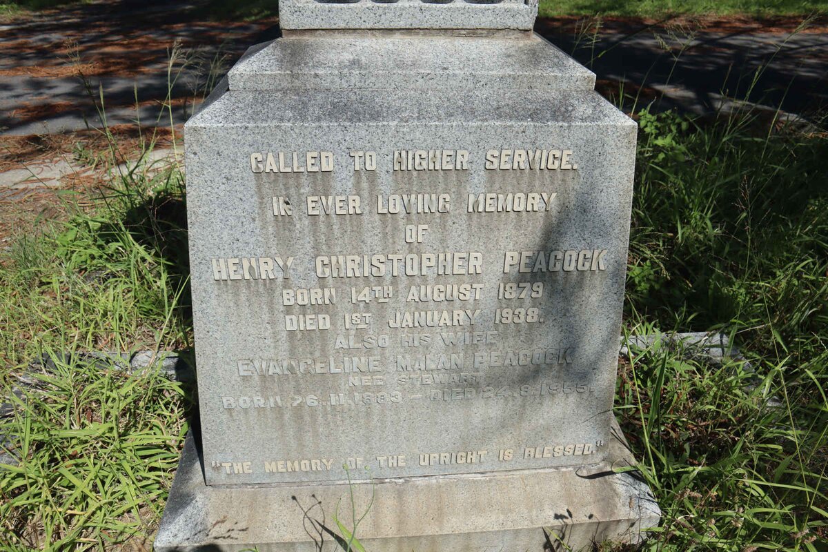 PEACOCK Henry Christopher 1879-1938 &amp; Evangeline Malan STEWART 1883-1955