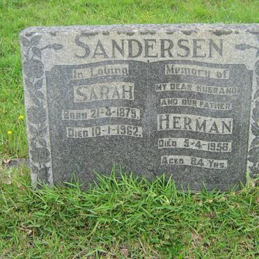 SANDERSEN Herman - 1958 &amp; Sarah 1879-1962