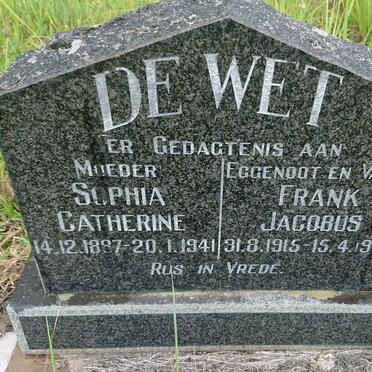 WET Frank Jacobus, de 1915-19?1 &amp; Sophia Catherine 1887-1941
