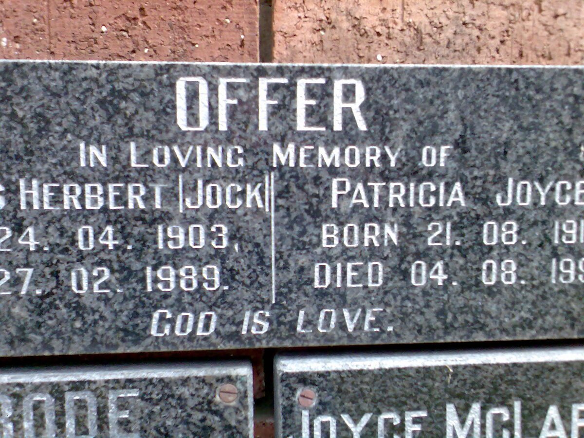 OFFER Herbert 1903-1989 &amp; Patricia Joyce 191?-199?