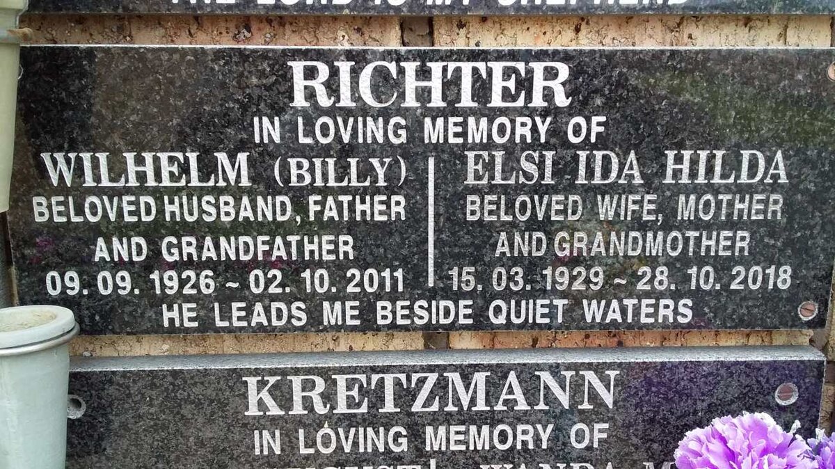 RICHTER Wilhelm 1926-2011 &amp; Elsi Ida Hilda 1929-2018
