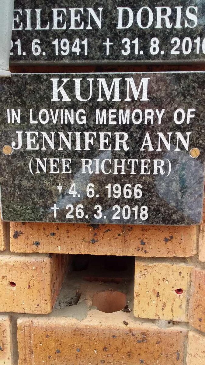 KUMM Jennifer Ann nee RICHTER 1966-2018