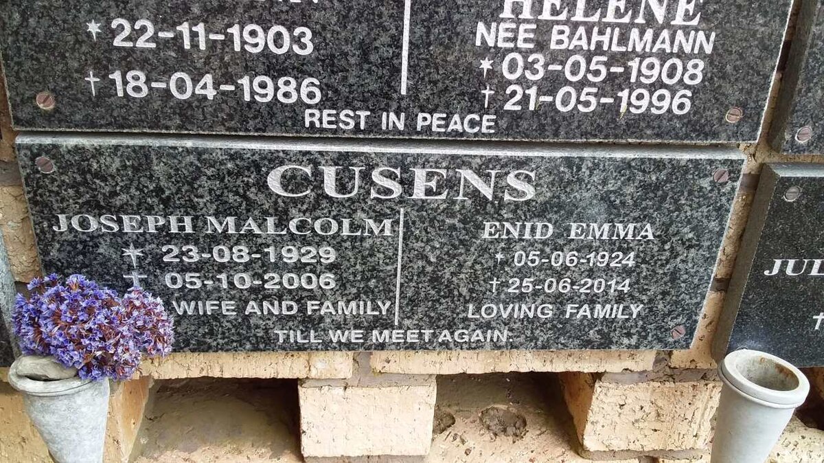 CUSENS Joseph Malcolm 1929-2006 &amp; Enid Emma 1924-2014