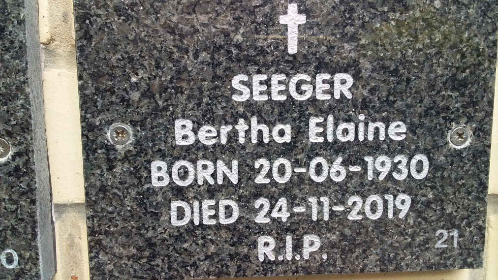SEEGER Bertha Elaine 1930-2019