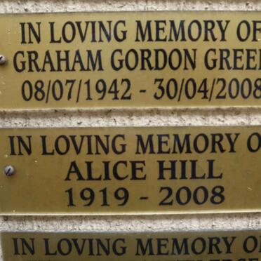 GREEN Graham Gordon 1942-2008 :: HILL Alice 1919-2008