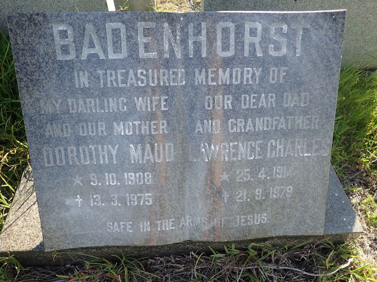 BADENHORST Lawrence Charles 1914-1979 &amp; Dorothy Maud 1908-1975