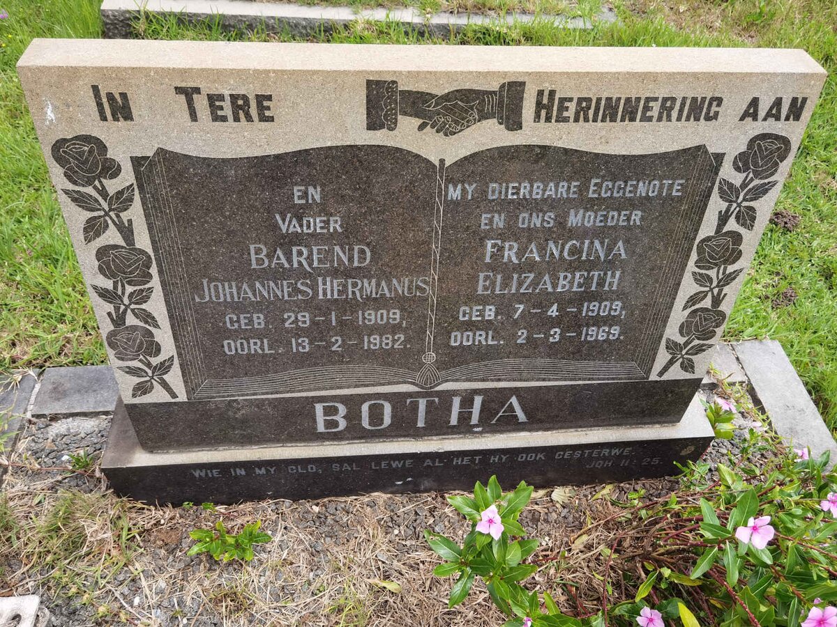 BOTHA Barend Johannes Hermanus 1909-1982 &amp; Francina Elizabeth 1909-1969