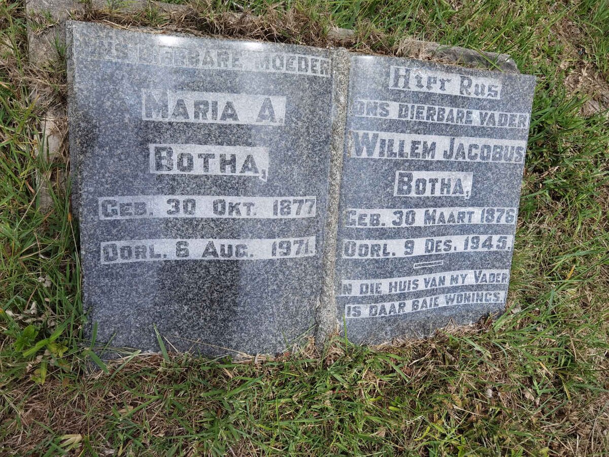 BOTHA Willem Jacobus 1876-1945 &amp; Maria Aletta ENGELBRECHT 1877-1971