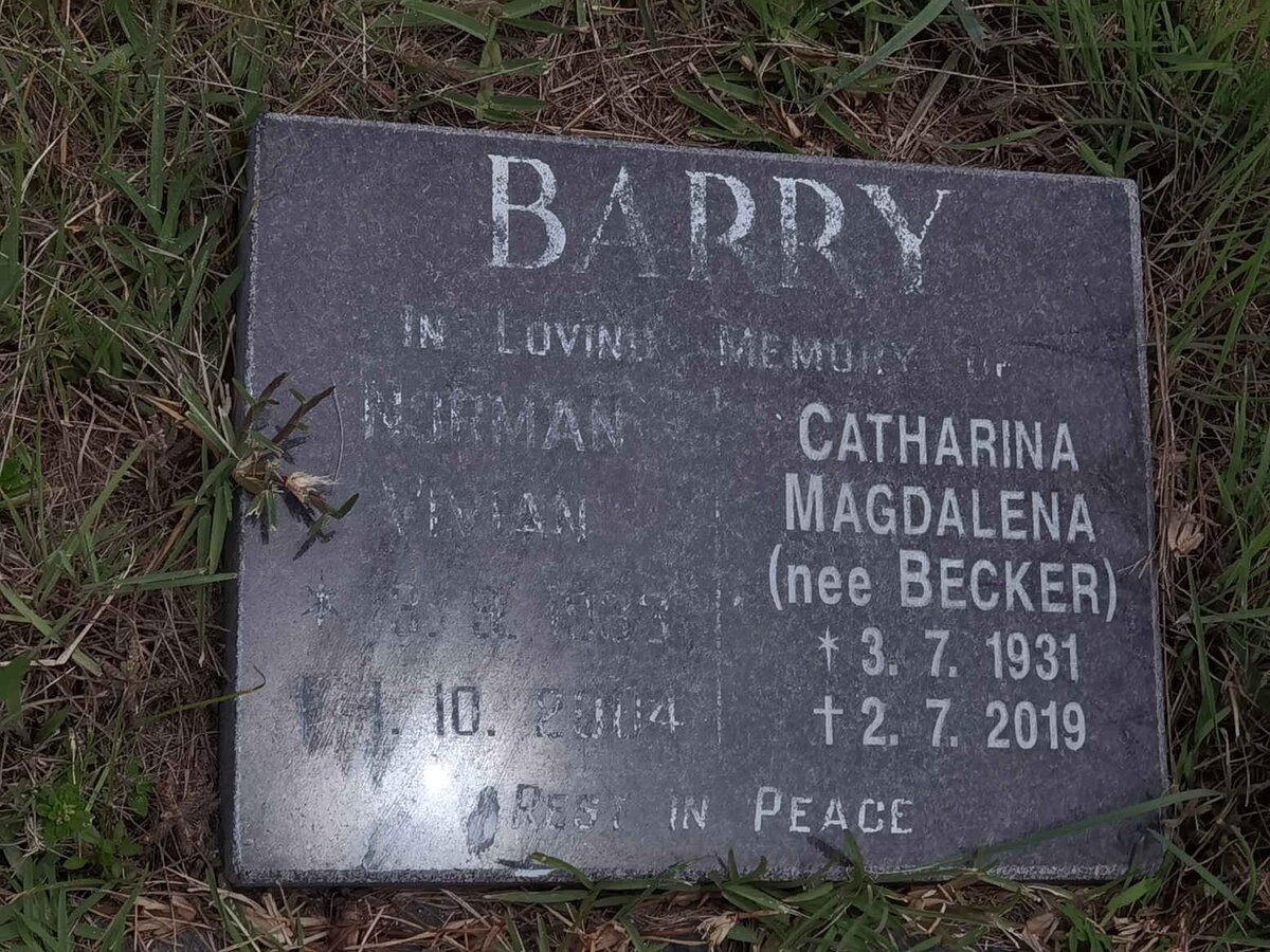 BARRY Norman Vivian 1933-2004 &amp; Catharina Magdalena BECKER 1931-2019