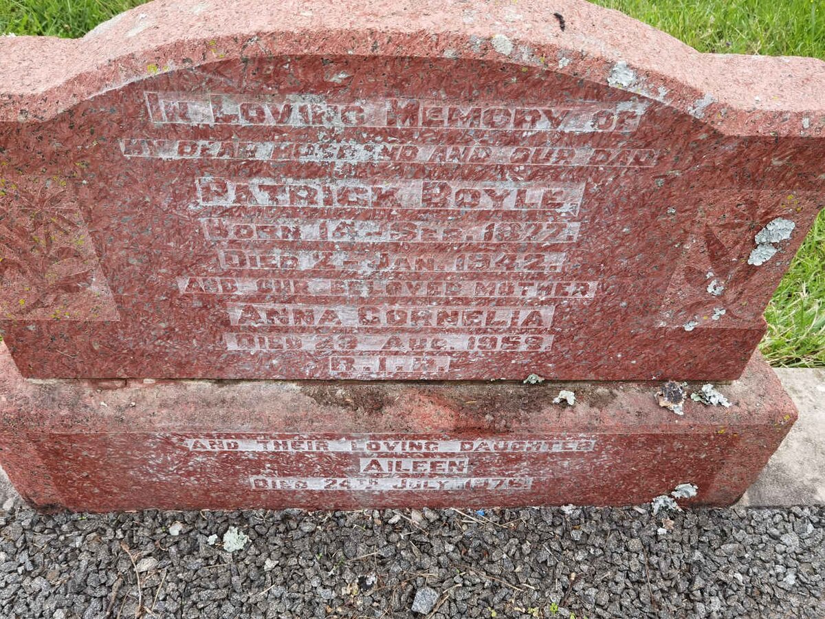 BOYLE Patrick 1877-1942 &amp; Anna Cornelia -1969 :: BOYLE Aileen -1976