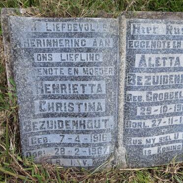 BEZUIDENHOUT Aletta M. nee GROBBELAAR 1907-1945 :: BEZUIDENHOUT Henrietta Christina 1916-1967