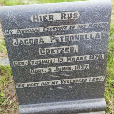 COETZER Jacoba Petronella nee ERASMUS 1870-1937