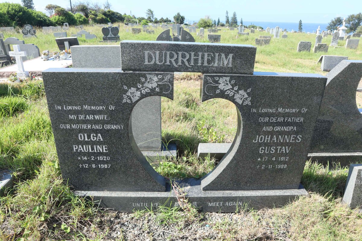 DURRHEIM Johannes Gustav 1912-1988 &amp; Olga Pauline 1920-1987