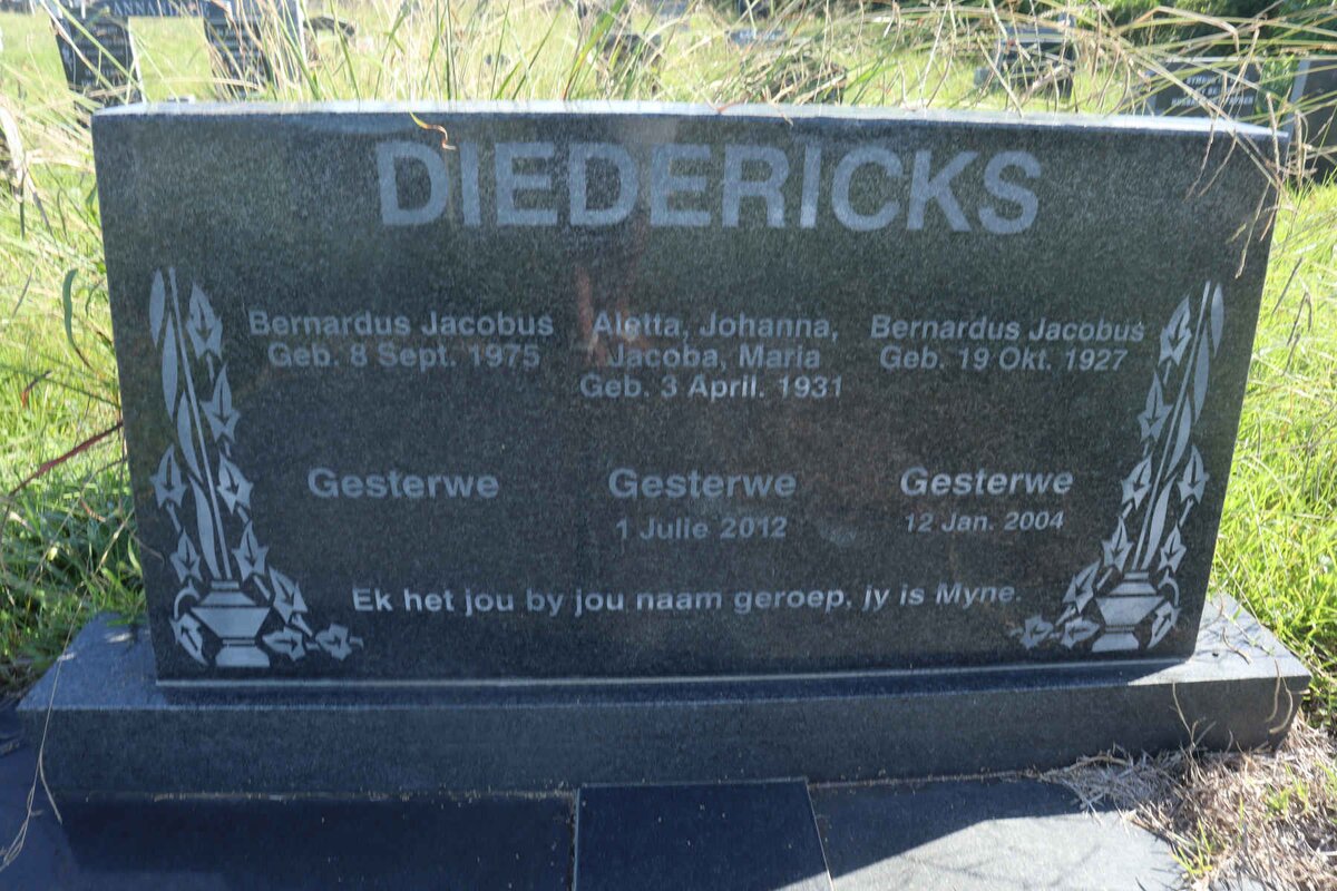 DIEDERICKS Bernardus Jacobus 1927-2004 &amp; Aletta Johanna Jacoba Maria 1931-2012 :: DIEDERICKS Bernardus Jacobus 1975-