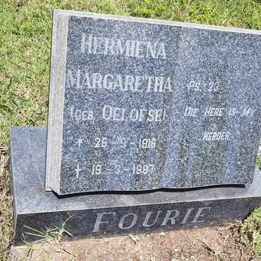 FOURIE Hermiena Margaretha nee OELOFSE 1916-1987