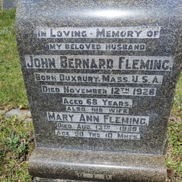 FLEMING John Bernard -1926 &amp; Mary Ann -1959