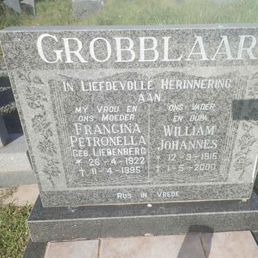 GROBBLAAR William Johannes 1915-2000 &amp; Francina Petronella LIEBENBERG 1922-1995