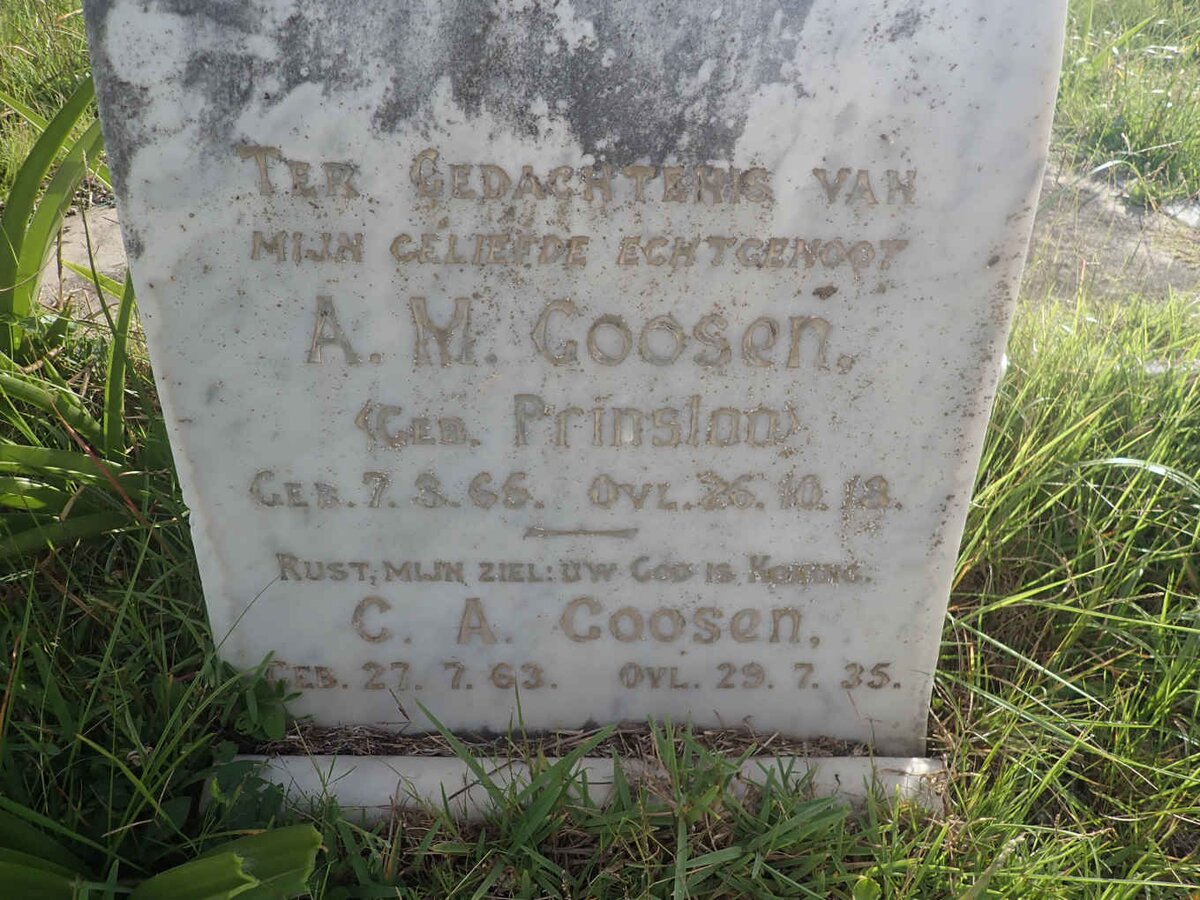 GOOSEN C.A. 1863-1935 &amp; A.M. PRINSLOO 1865-1918