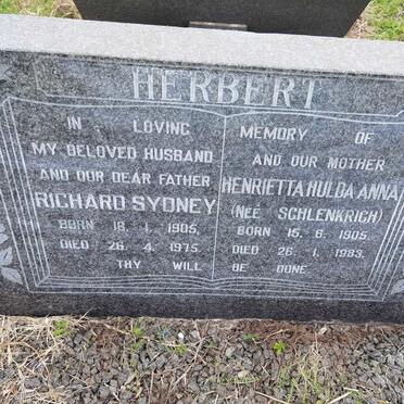 HERBERT Richard Sydney 1905-1975 &amp; Henrietta Hulda Anna SCHLENKRICH 1905-1983