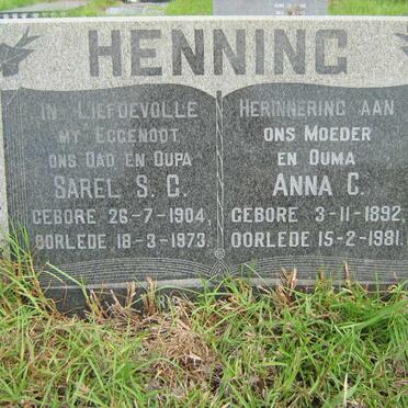 HENNING Sarel S.G. 1904-1973 &amp; Anna C. 1892-1981