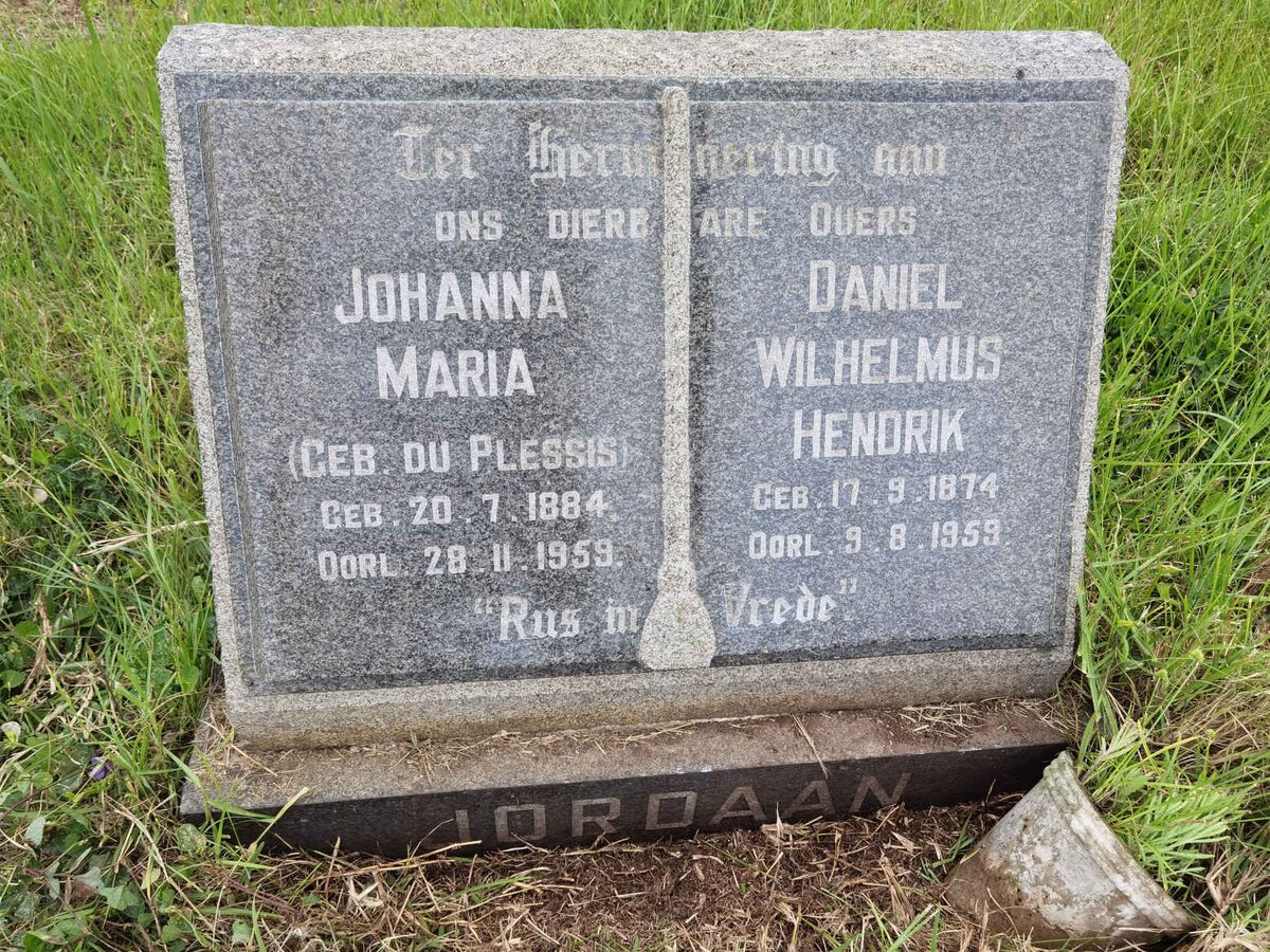 JORDAAN Daniel Wilhelmus Hendrik 1874-1959 &amp; Johanna Maria DU PLESSIS 1884-1959