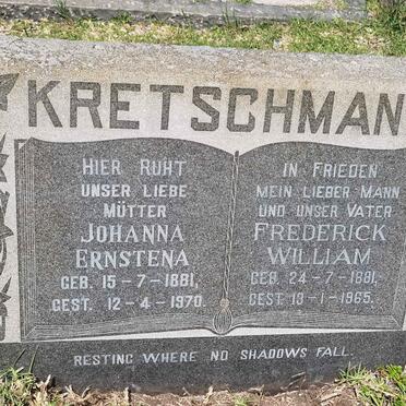 KRETSCHMANN Frederick William 1881-1965 & Johanna Ernstena 1881-1970