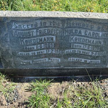 KRIEDEMANN August Friedrich 1869-1951 &amp; Hulda Caroline 1879-1968