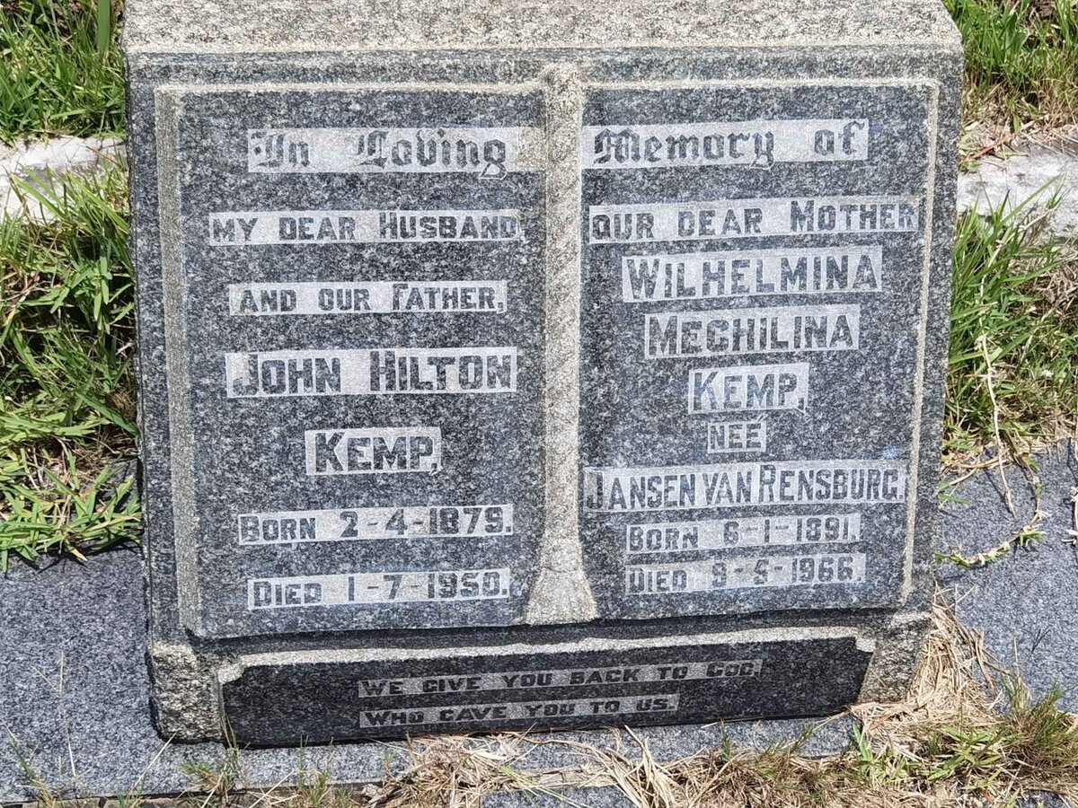 KEMP John Hilton 1879-1950 &amp; Wilhelmina Meghilina JANSEN VAN RENSBURG 1891-1966