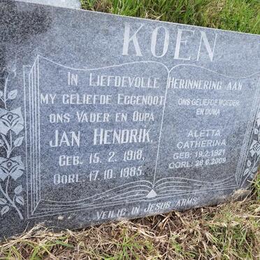 KOEN Jan Hendrik 1918-1985 &amp; Aletta Catherina 1921-2009
