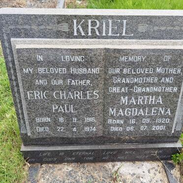 KRIEL Eric Charles Paul 1916-1974 &amp; Martha Magdalena 1920-2001