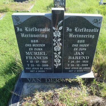 MERWE Jan Barend, van der 1935-2009 &amp; Muriel Francis 1937-2009