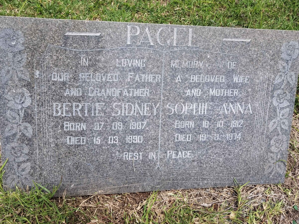 PAGEL Bertie Sidney 1907-1990 &amp; Sophie Anna 1912-1974