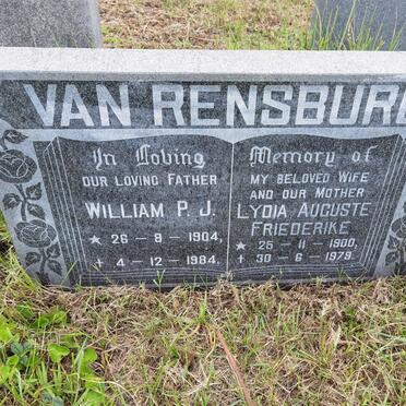 RENSBURG William P.J., van 1904-1984 &amp; Lydia Auguste Friederika 1900-1979