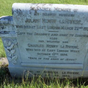 RIVIERE Julius Henry, la -1931 :: LA RIVIERE Charles Henry -1896 :: LA RIVIERE Rebecca 1869-1941
