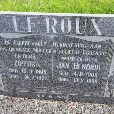 ROUX Jan Hendrik., le 1905-1986 &amp; Zippora 1905-1992