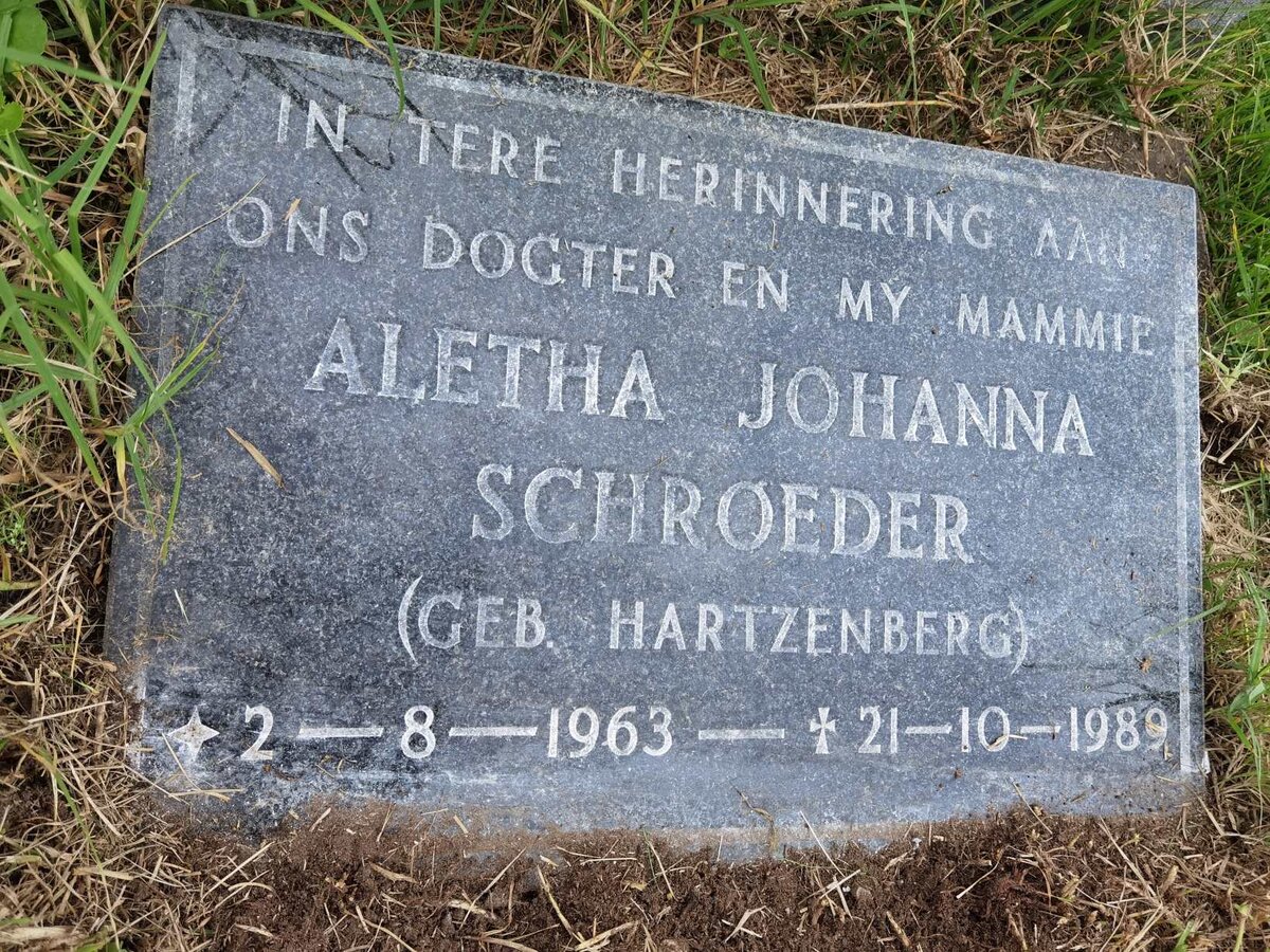 SCHROEDER Aletha Johanna nee HARTZENBERG 1963-1989