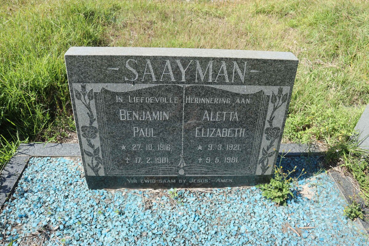 SAAYMAN Benjamin Paul 1916-1981 &amp; Aletta Elizabeth 1921-1981