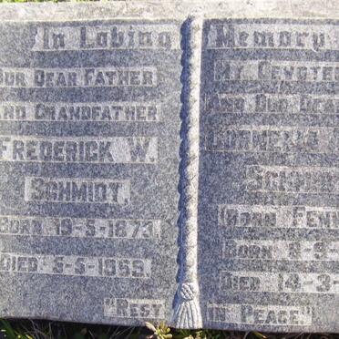 SCHMIDT Frederick W. 1873-1959 &amp; Cornelia Aletta FENWICK 1878-1951