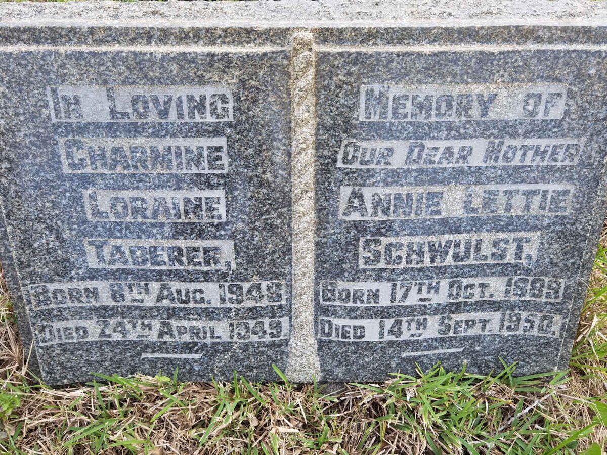 SCHWULST Annie Lettie 1889-1950  :: TABERER Charmine Loraine 1948-1949