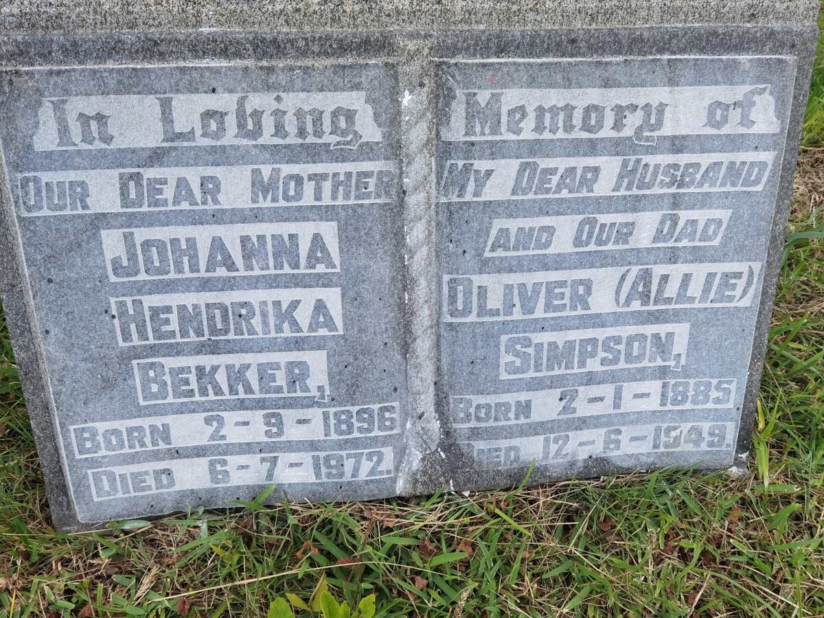 SIMPSON Oliver 1885-1949 :: BEKKER Johanna Hendrika 1896-1972