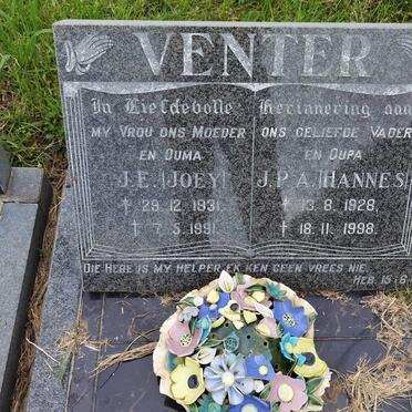 VENTER J.P.A. 1928-1998 &amp; J.E. 1931-1991