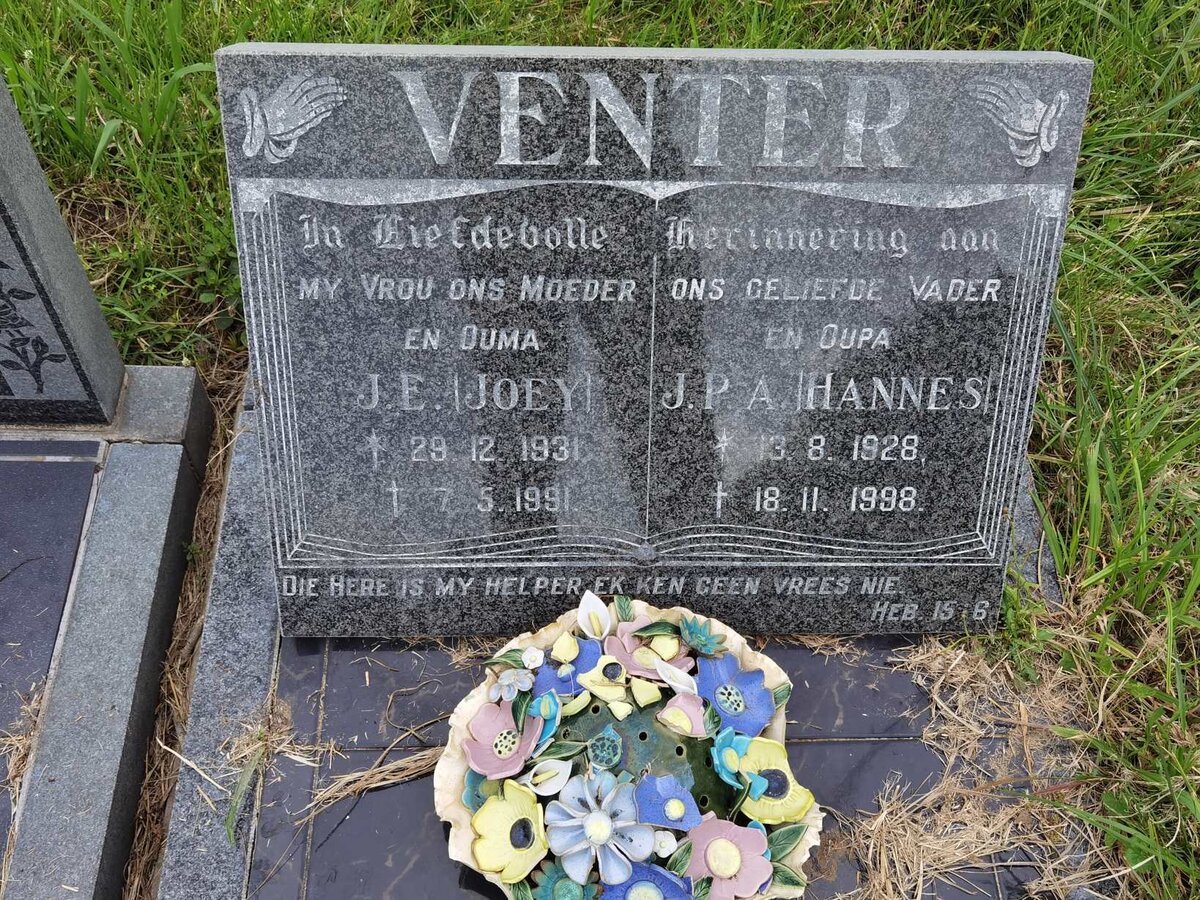 VENTER J.P.A. 1928-1998 &amp; J.E. 1931-1991
