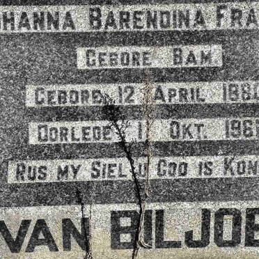 BILJOEN Johanna Barendina Francina, van nee BAM 1880-1961