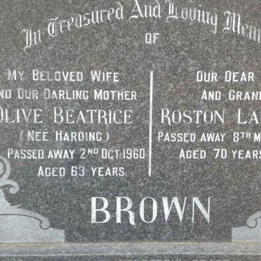 BROWN Rosten Lambert -1968 &amp; Olive Beatrice HARDING -1960