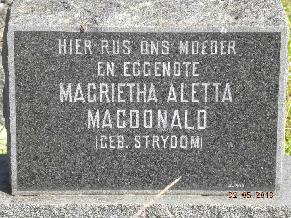 MACDONALD Magrietha Aletta nee STRYDOM