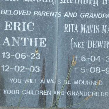 MANTHE Eric 1923-2003 &amp; Rita Mavis DEWING 1934-1996